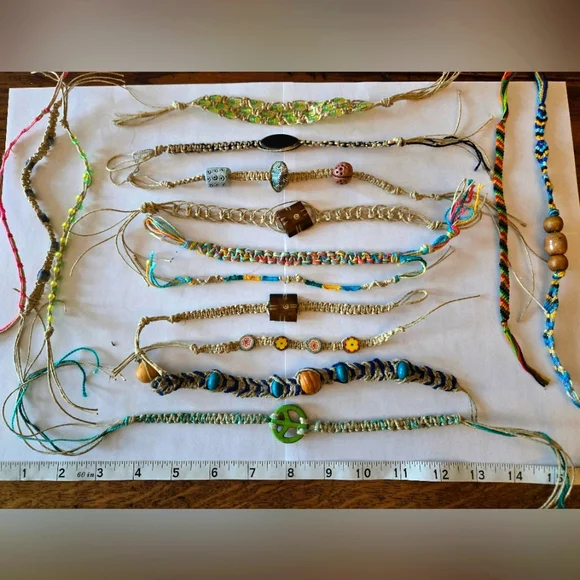 Hemp Bracelets Lot Of 15 Colorful Beaded - Picture 1 of 7